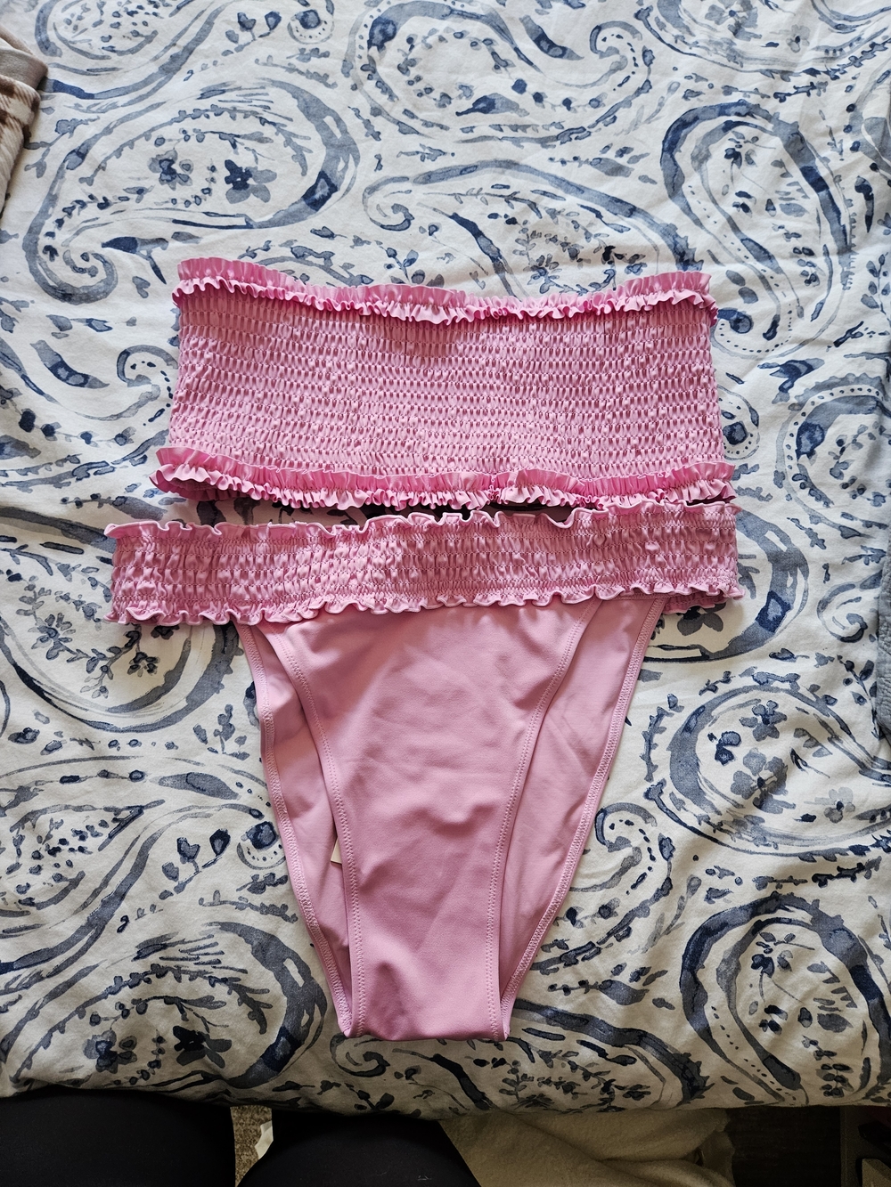 Kittenish Pink Smocked Ruffle Bikini Set Top Is XL , Bottom Is XXL